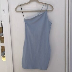 H&M Light Blue Off the Shoulder Ribbed Bodycon Dress (S)